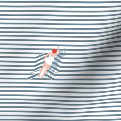 Swimmer - Nautical Stripes - Marine Navy Seaside 