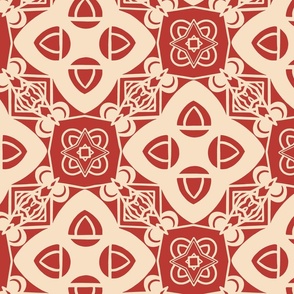 Two-Color Geometric Moroccan Tile, Jumbo Scale - Beige & Red