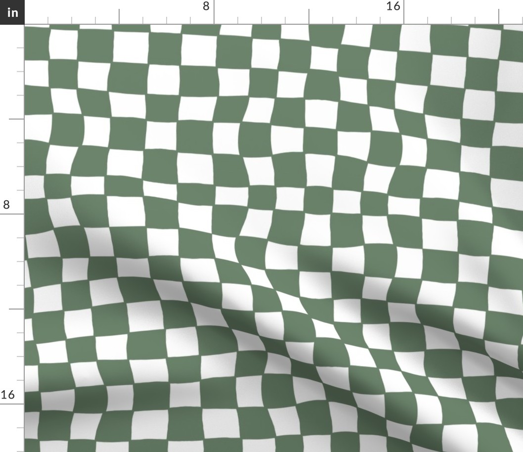 Hand Drawn Checkerboard Pattern (sage green/white)