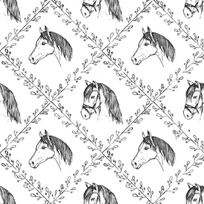 Horses - large scale horse fabric, wallpaper black