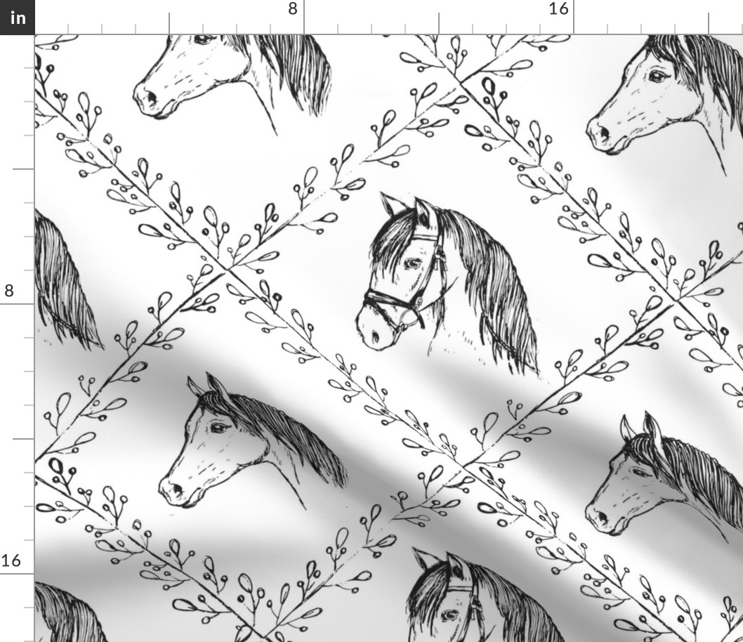 Horses - large scale horse fabric, wallpaper black