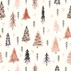 Blush Pink Christmas Trees Watercolor 