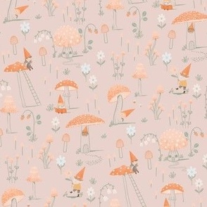 Small Cute mushrooms and gnomes light pink 