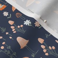 Small Cute Mushrooms and gnomes Navy