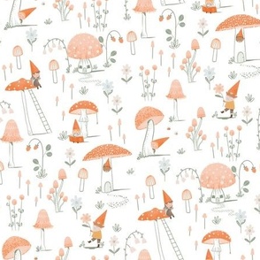 Small Cute mushrooms and gnomes White