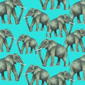 111 elephant tealElephants on Teal  (large)