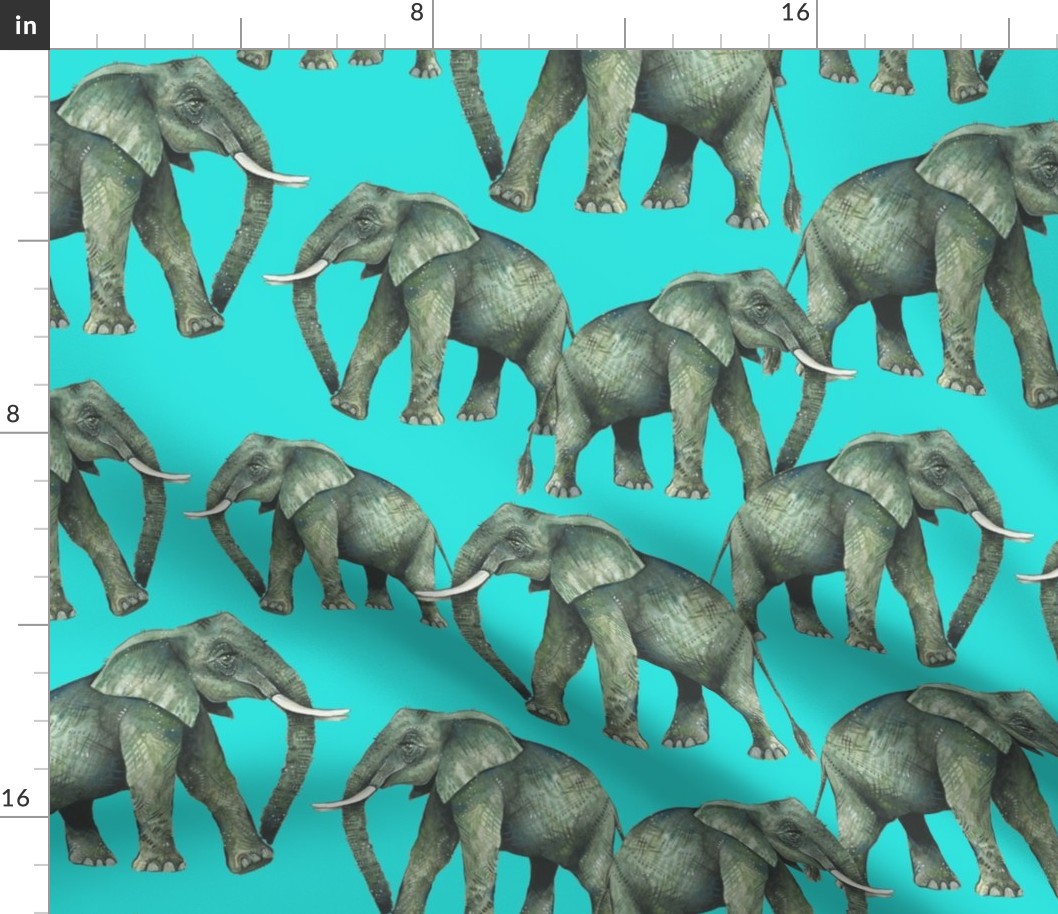 111 elephant tealElephants on Teal  (large)