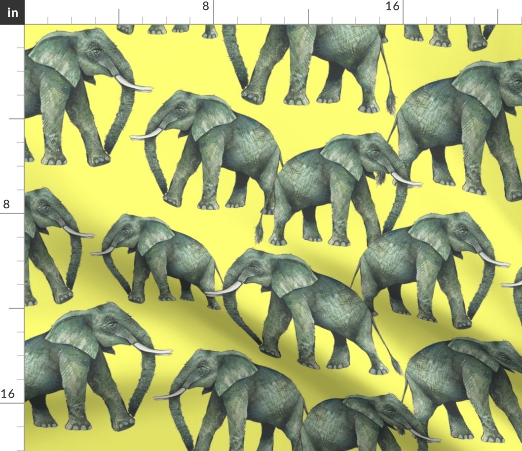 Elephants on Yellow  (large)