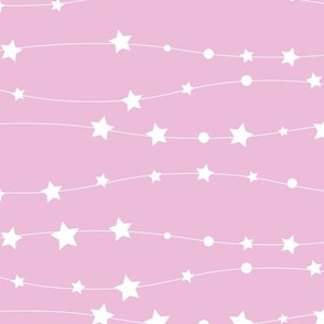 Stars Pattern Wavy Stripes Light Pink, Baby Girl Pink and White Night Sky, Galaxy Fabric