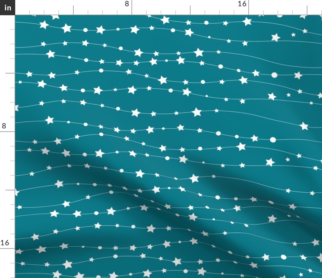 Stars Pattern Wavy Stripes Teal and White Night Sky, Galaxy Fabric, Cute Baby Fabric, Lemon Yellow