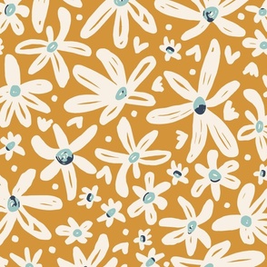 painted daisies yellow gold retro large scale