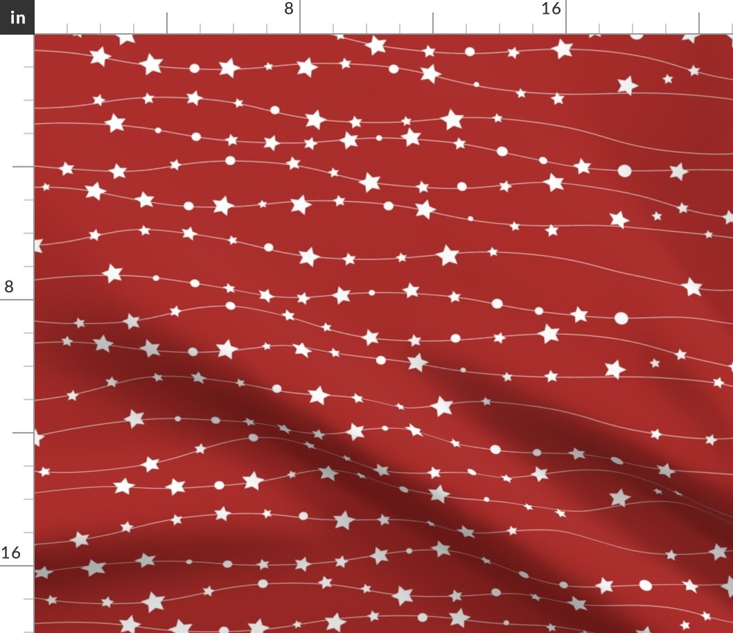 Stars Pattern Wavy Stripes Red and White Night Sky, Galaxy Fabric,  July 4th,  Memorial Day, Patriotic