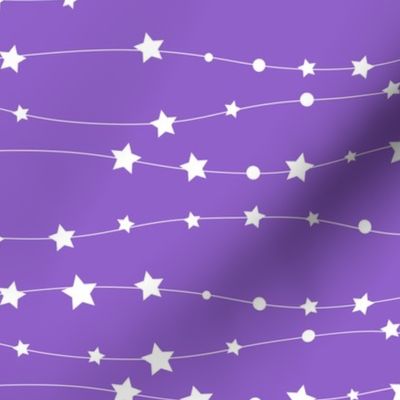 Stars Pattern Wavy Stripes Purple and White Night Sky, Galaxy Fabric, Cute Girls Fabric