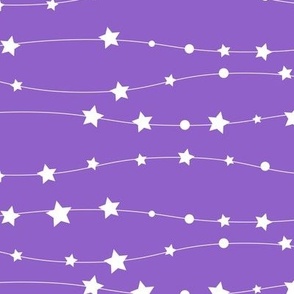 Stars Pattern Wavy Stripes Purple and White Night Sky, Galaxy Fabric, Cute Girls Fabric