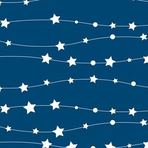 Stars Pattern Wavy Stripes Navy Blue and White Night Sky, Galaxy Fabric