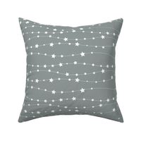 Stars Pattern Wavy Stripes Grey and White Night Sky, Galaxy Fabric