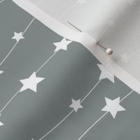 Stars Pattern Wavy Stripes Grey and White Night Sky, Galaxy Fabric