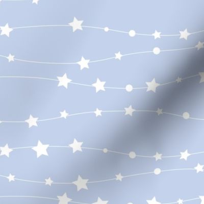 Stars Pattern Wavy Stripes Light Blue, Baby Boy Blue and White Night Sky, Galaxy Fabric