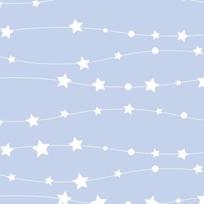 Stars Pattern Wavy Stripes Light Blue, Baby Boy Blue and White Night Sky, Galaxy Fabric