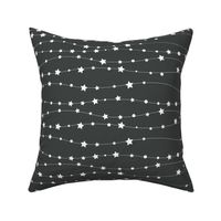 Stars Pattern Wavy Stripes Dark Gray and White Night Sky, Galaxy Fabric