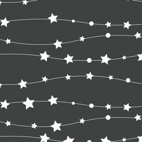 Stars Pattern Wavy Stripes Dark Gray and White Night Sky, Galaxy Fabric