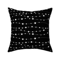 Stars Pattern Wavy Stripes Black and White Night Sky, Galaxy Fabric