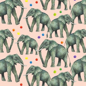 Hippos and Elephants and Pom-Poms on Pink (large)