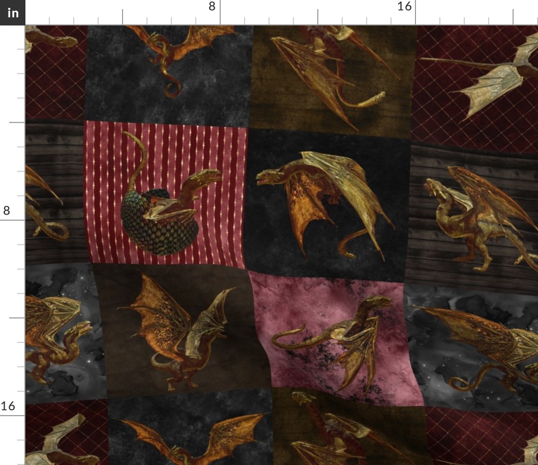 6 inch square Little Dragon patchwork