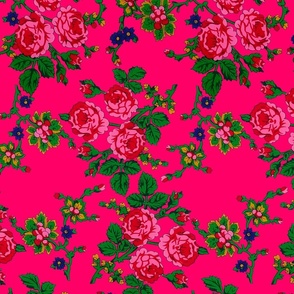 Highlander Flowers Pattern- Hot Pink