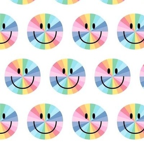rainbow wheel happy face smiley guy 2 inch no outline pastel