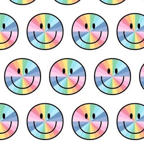 rainbow wheel happy face smiley guy 2 inch pastel