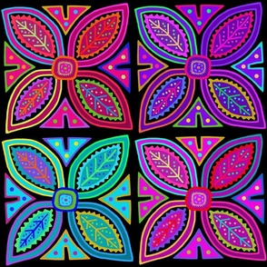 Folk Art Flowers - Design 13468906 - Red Pink Blue Green Turquoise18x18