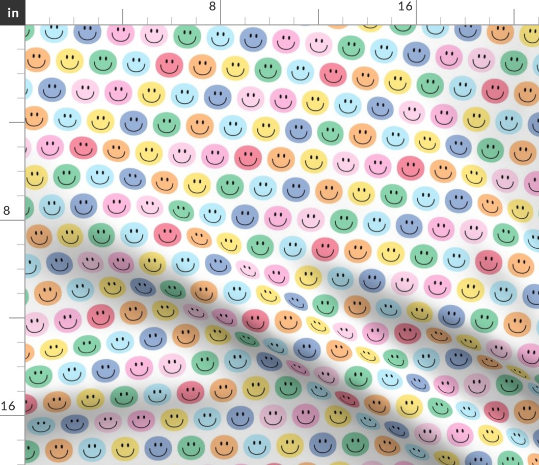 rainbow happy face smiley guy 1 inch no outline pastel