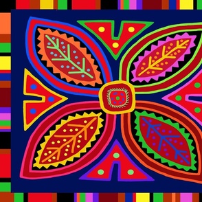 Folk Art Flower Quilt - Design 1346900 - Red Yellow Navy Green