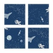Spacewalk-Large scale, 12X12 inch repeat, A classic print for astronauts and aerospace engineers, matching solid navy available