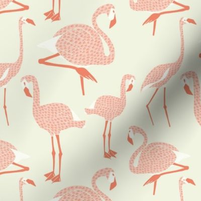 Hand Drawn Pink  Flamingos Toile Pattern - Medium