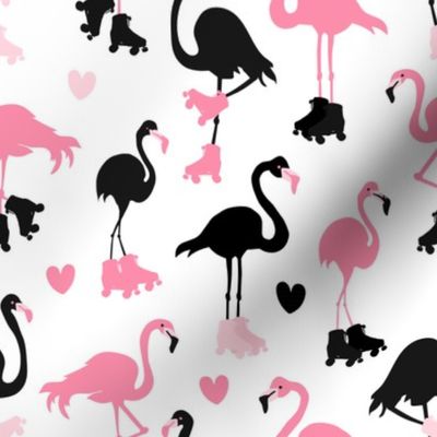 Flamingos Roller Skating Pink and Black
