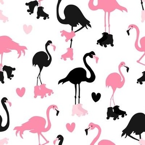 Flamingos Roller Skating Pink and Black