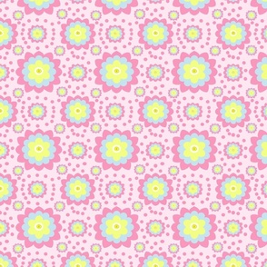 Pink Geometric Flowers on a pink dot background