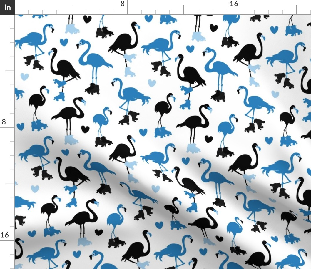 Flamingos Roller Skating Blue and Black