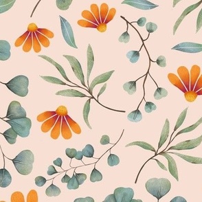 Eucalyptus and flower seamless pattern