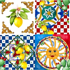 Sicilian tiles,majolica,cacti,sun
