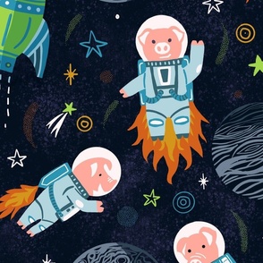 Pigs in space with a big bad wolf wallpaper scale