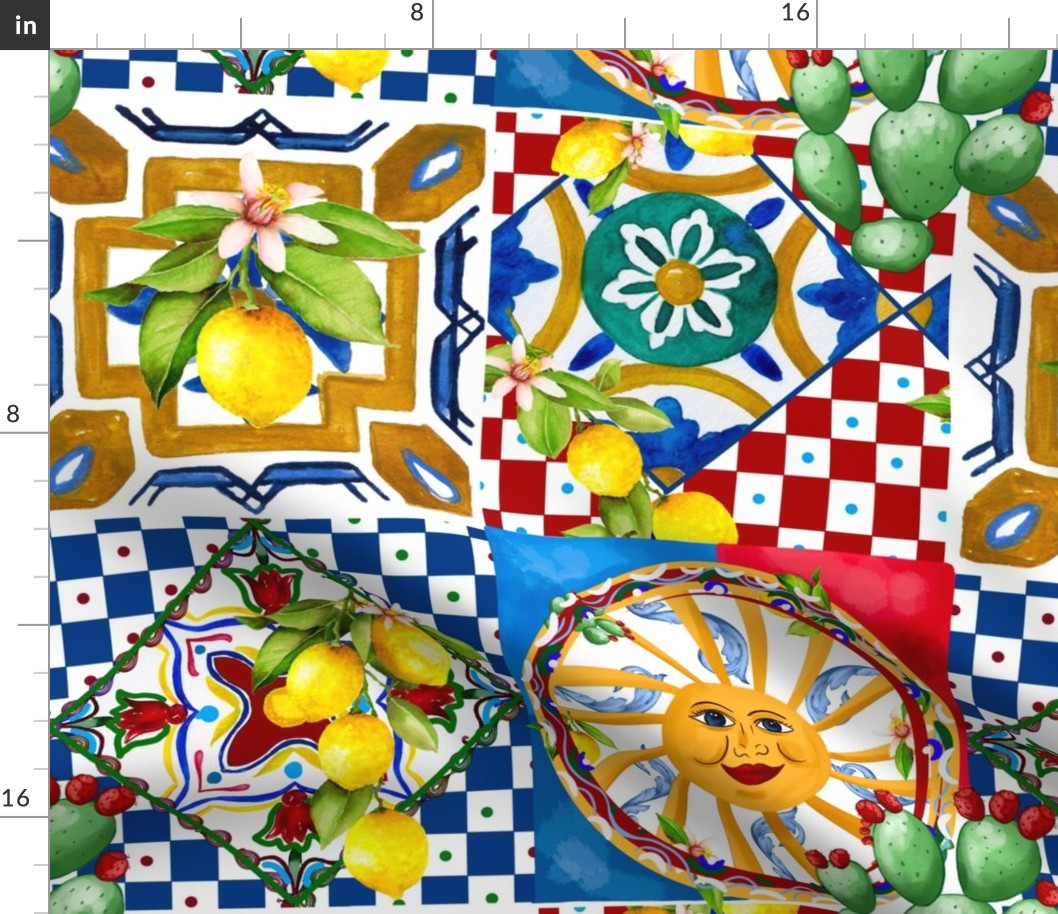 Italian,Sicilian art,lemons,majolica Fabric | Spoonflower