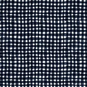 Hand-painted Gingham Check_Darkest Denim Blue