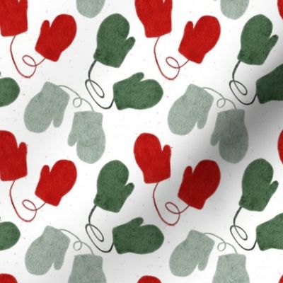 christmas watercolor mittens red green