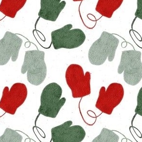 christmas watercolor mittens red green