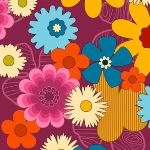 70's  Fab Floral - Mulberry, Large Scale