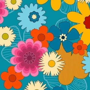 70's Fab Floral - Blueberry, Large Scale