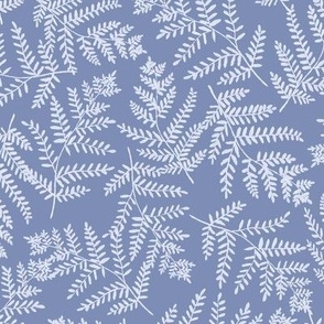 Fern Grotto Hand Painted West Coast Rainforest Ferns in a Very Pale Blue on a Denim Blue Background